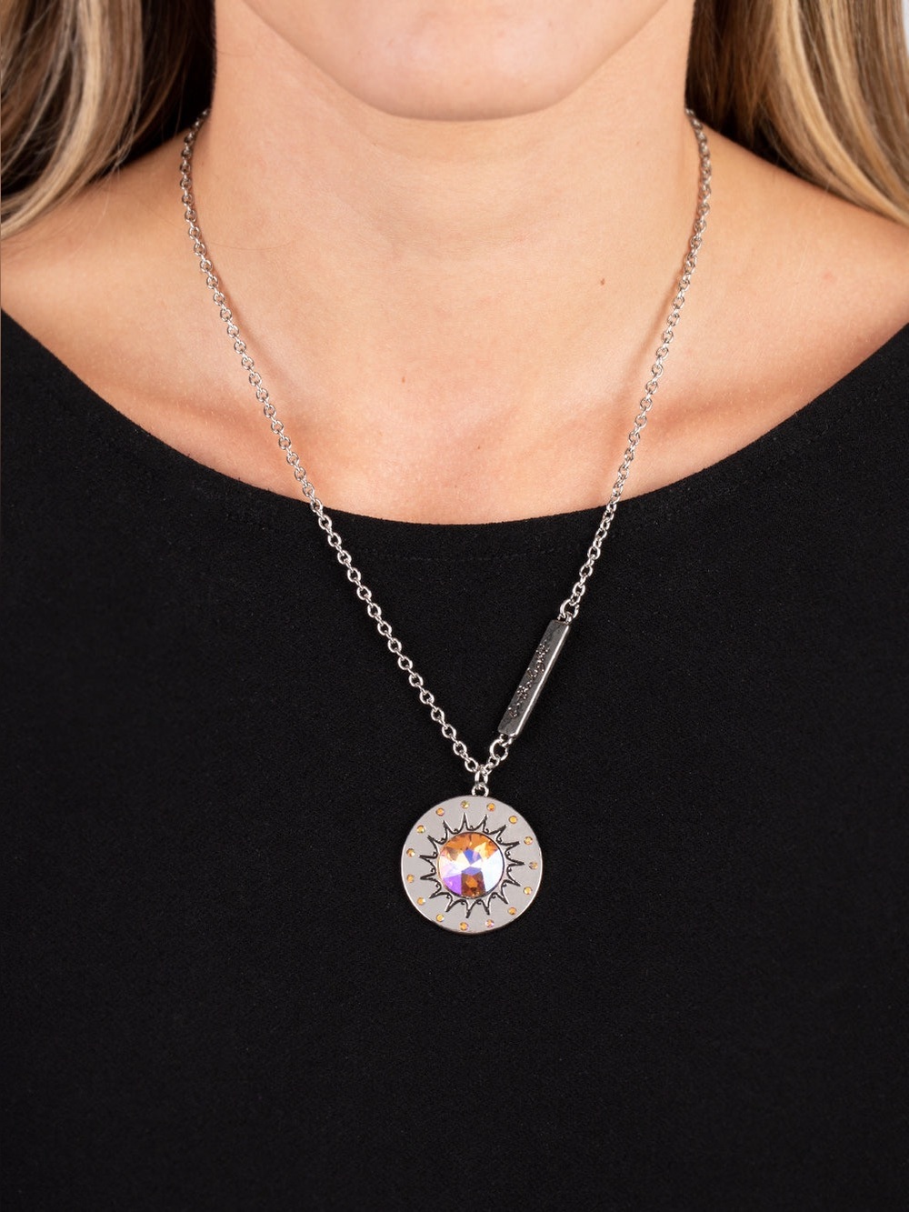 NWT Iridescent Orange Sun Pendant Necklace & Earrings(Last Set)
